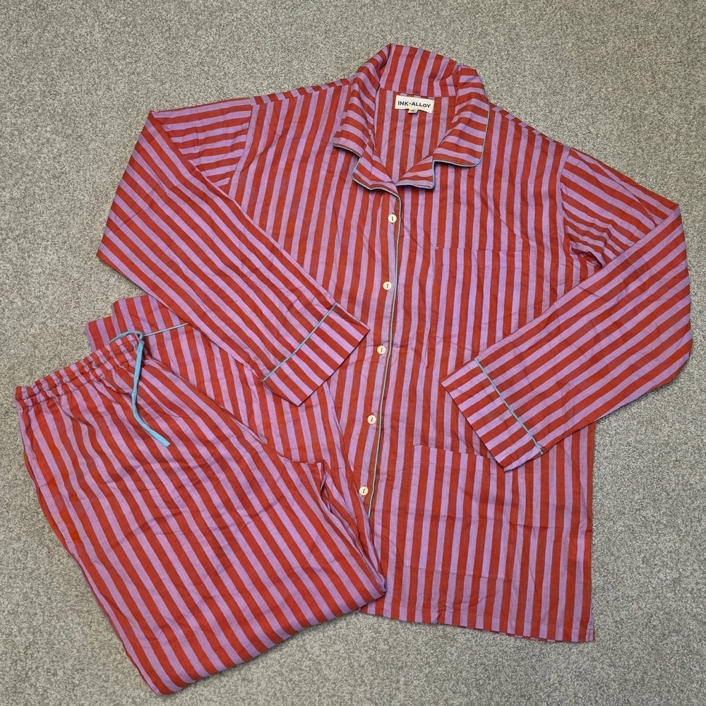 INK + ALLOY Bonnie Pajama Set Sz XL Lavender & Poppy Striped Long Sleeve Pants